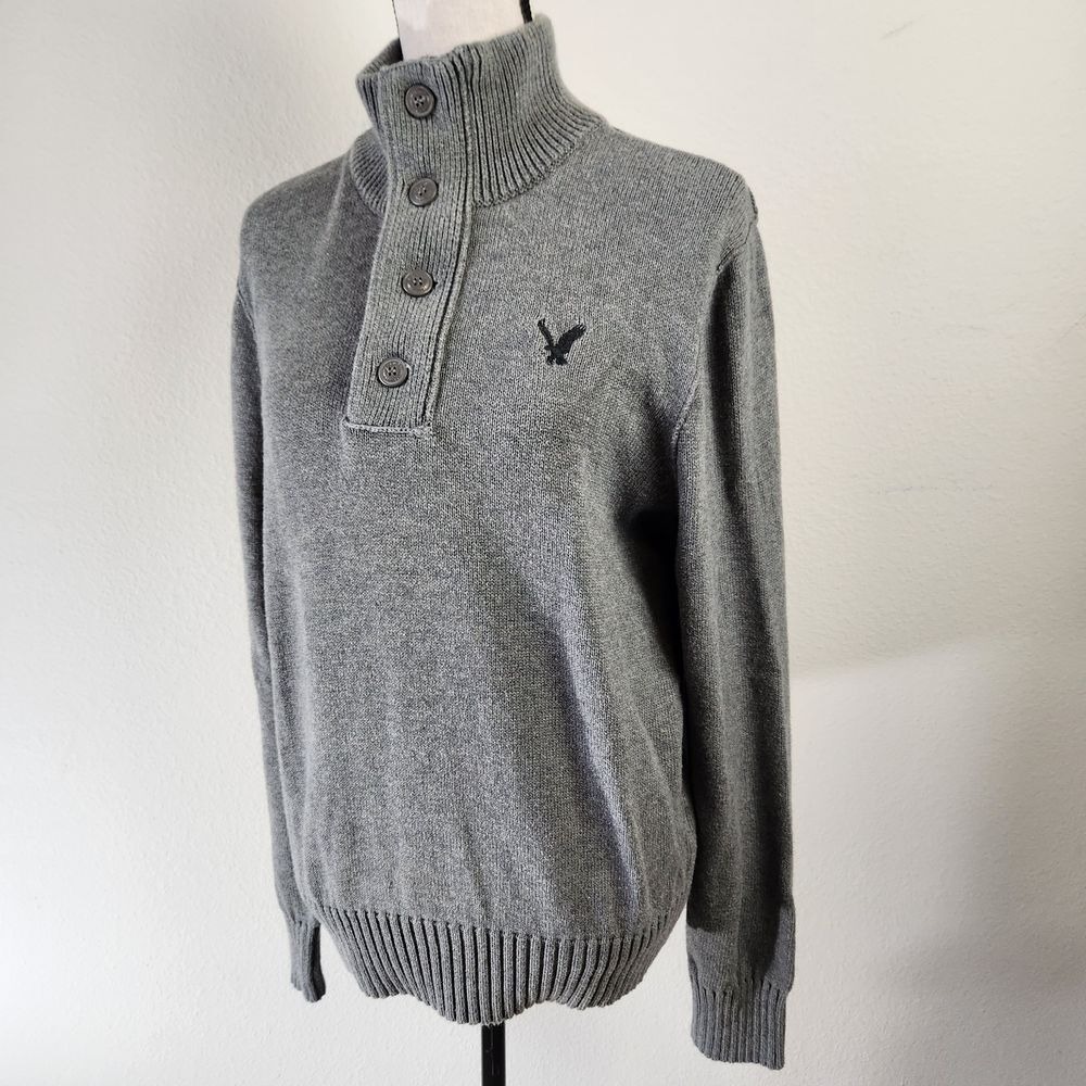Y2K American Eagle Classic Fit Mens Medium Gray Long Sleeve Turtle Neck Sweater
